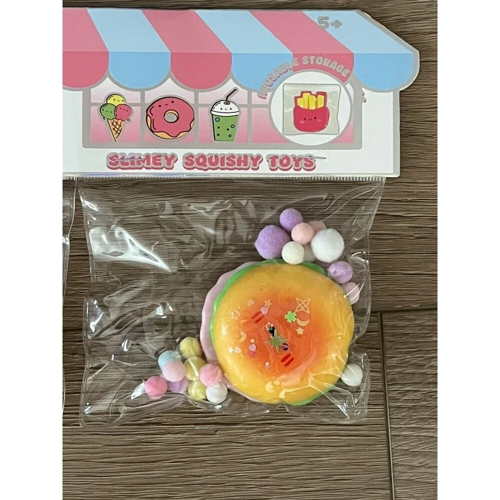 Taba-Mazing 3 Piece Slimey Squishy Toys; Croissant, Hamburger & French Fries New